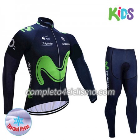 Completo Maglia Ciclismo + Calzamaglia 2017 Movistar Team Bambino N001 Winter Invernale